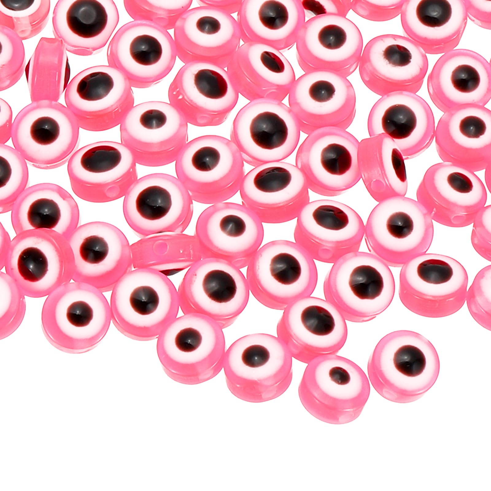 PATIKIL Evil Eye Beads, 100 Pcs 8mm Flat Round Evil Eye Charm for DIY Bracelet Earring Necklace Jewelry Craft Making, Pink
