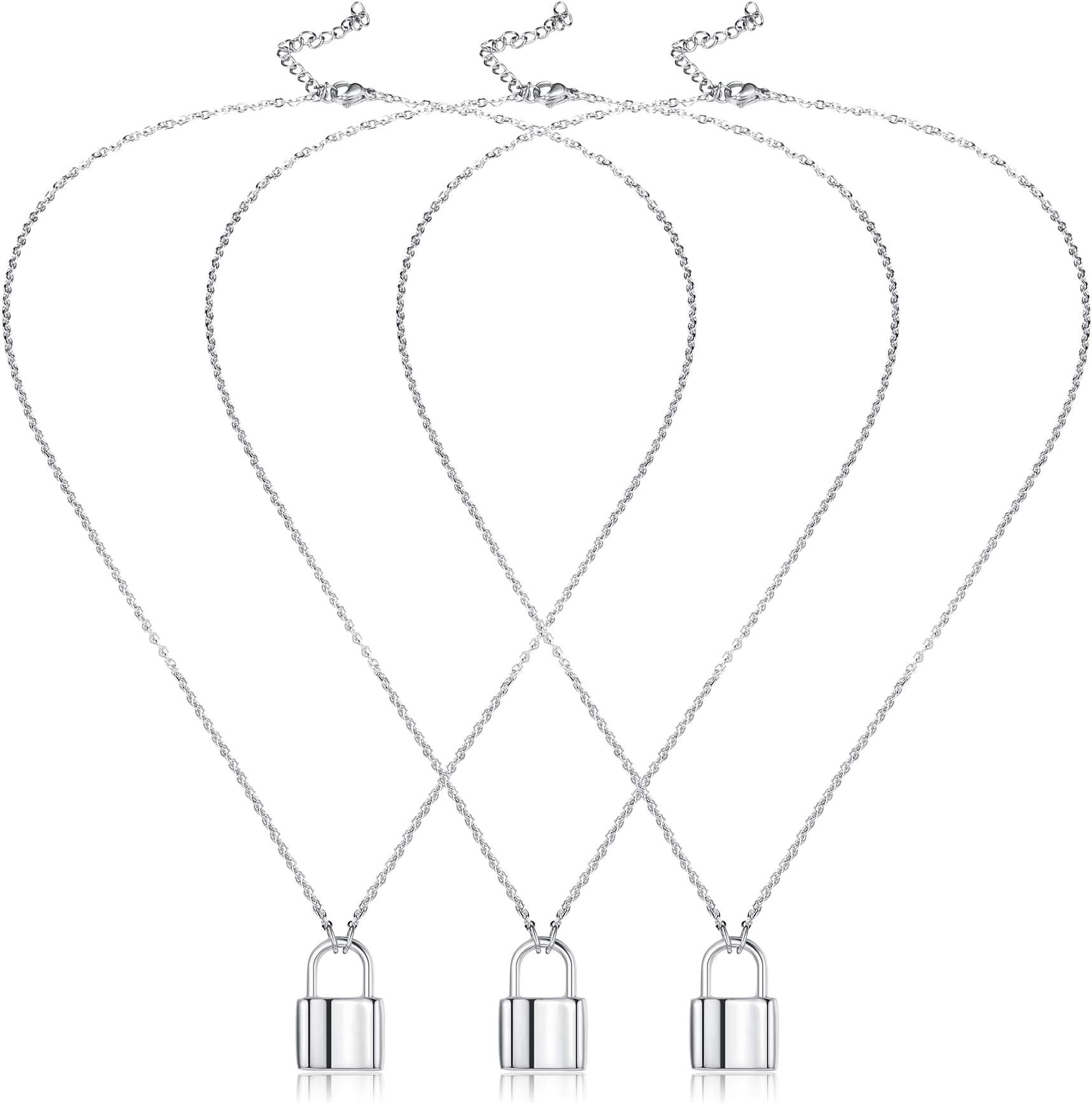 CASSIECA 3 Pcs Lock Y Necklace Punk Chain Necklace for Men Women Cute Pendant Fashion Jewelry Valentine Gift