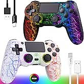 GamingBoy 2 Pack Wireless Controllers for PS4, Crack Design Remote Control for Ps4/Slim/Pro/PC with Led RGB Light-up,Hall Effect Joystick,Type-C Port,1000mah Battery,Vibration,6-Axis Sensor,Audio Jack