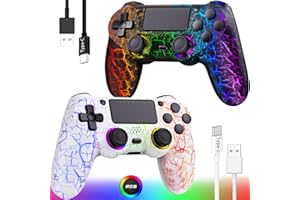 GamingBoy 2 Pack Wireless Controller for PS4, Crack Design Remote Control for Ps4/Slim/Pro/PC with Led RGB Light-up,Hall Effe