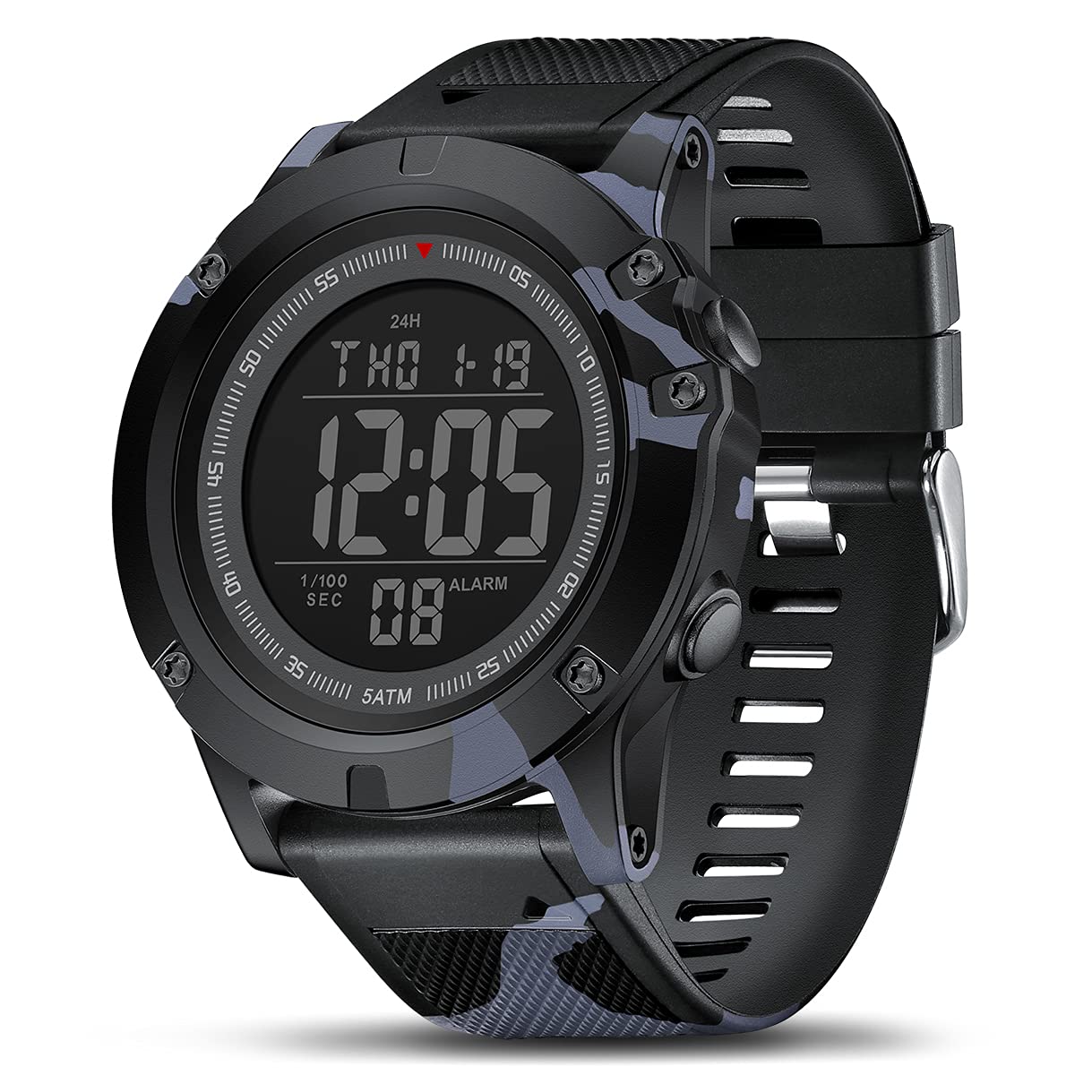 GOLDEN HOUR Men's Digital Sport Watches Waterproof Military Tactical Style with LED Backlight Rubber Strap Big Face Watch for Men, Camouflage black, Digital