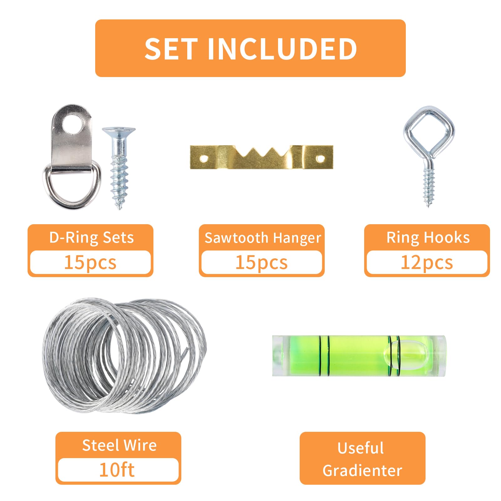 Hongway 276pcs Picture Hanging Kit, Picture Hangers, Heavy Duty Frame Hooks Assortmentwith Nails, Hanging Wire, Screw Eyes, D Ring and Sawtooth Hardware for Frames Mounting