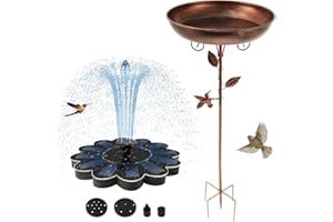 Antique Outdoor Copper Garden Bird Bath and Solar Powered Round Pond Fountain Combo Set, All in One Combo, Decorative Appeal,