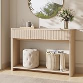 Fluted Entryway Table, Modern 47" Console Table with 3 Drawers | Oak Wood Fluted Sofa Table with Open Shelf. Ideal Modern Couch Table for Behind Sofa, Living Room, Hallway, and Foyer