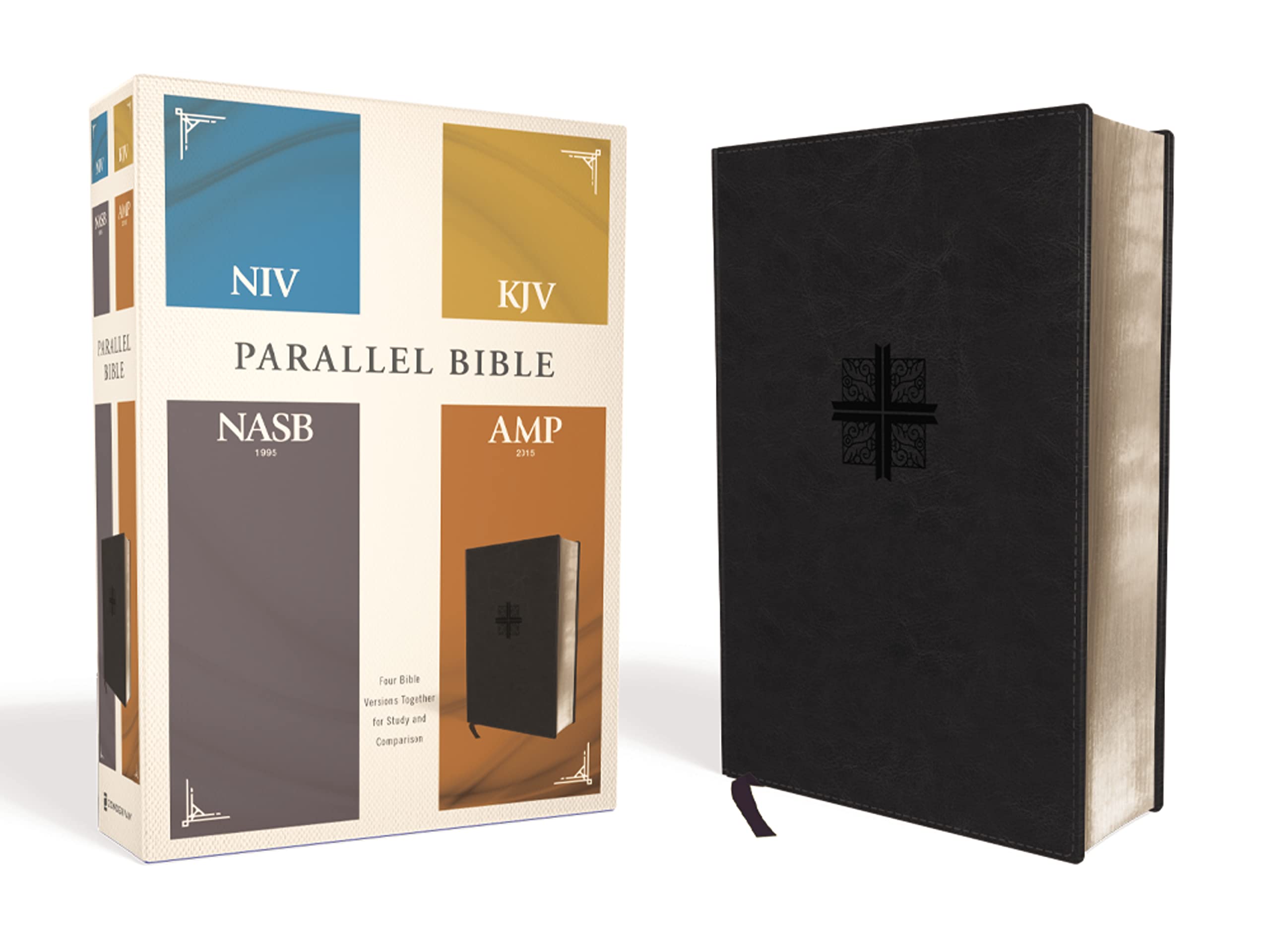 NIV, KJV, NASB, Amplified, Parallel Bible, Leathersoft, Black: Four Bible Versions Together for Study and Comparison NIV, KJV, NASB, Amplified, Parallel Bible, Leathersoft, Black: Four Bible Versions Together for Study and Comparison Imitation Leather