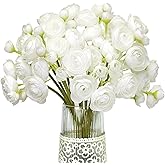 Letjolt Ranunculus Artificial Flower White Silk Flowers Faux DIY Bouquet for Wedding Engagement Centerpieces Arrangements Bridal Shower Decorations Home Decor 18pcs