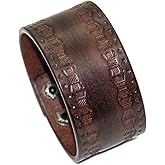Fusamk Punk Rock Print Pattern Wristband Wide Leather Cuff Bracelet