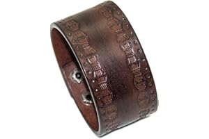 Fusamk Punk Rock Print Pattern Wristband Wide Leather Cuff Bracelet