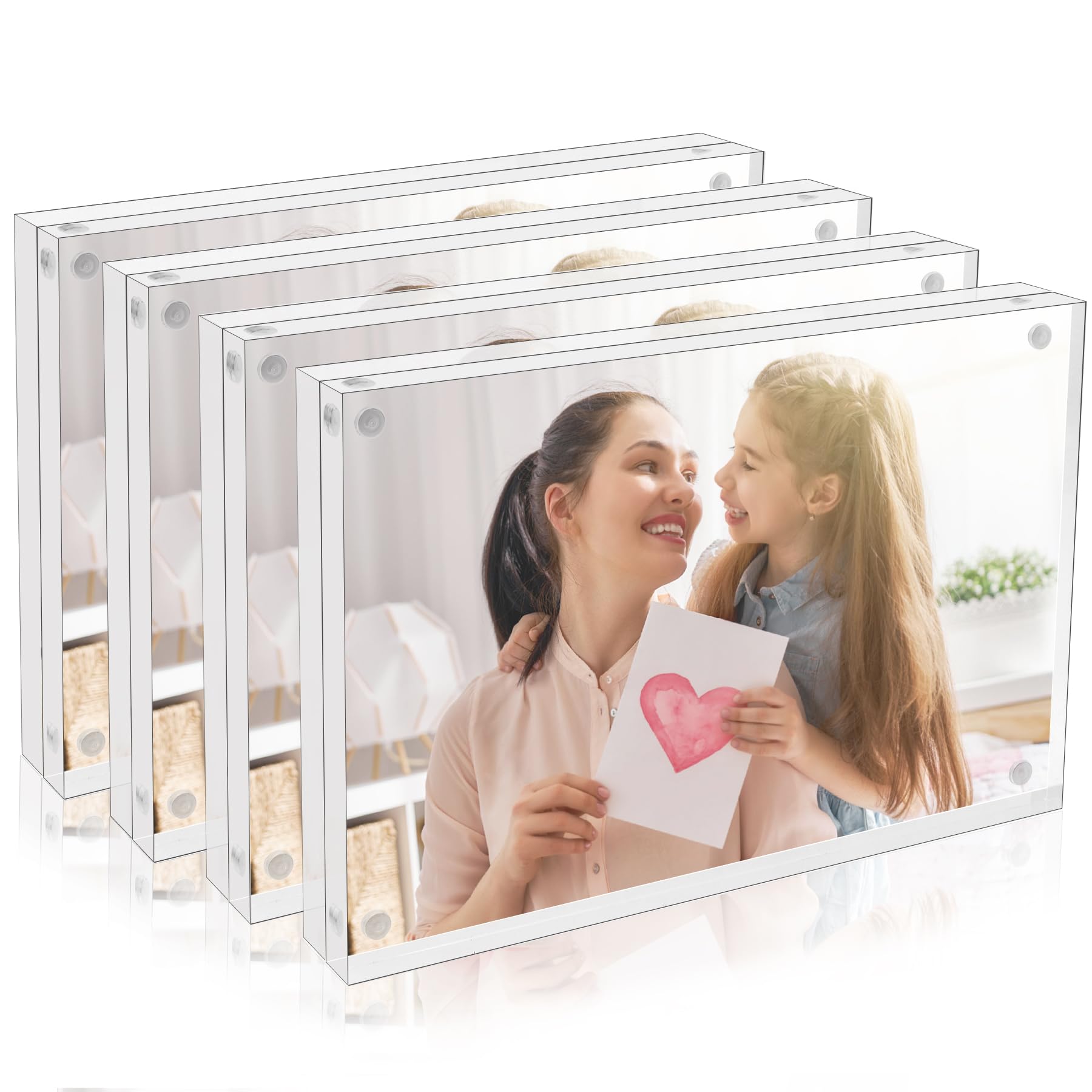 Picture Frames Acrylic, 4 Pack 6 x 4 inch (15 x 10 cm) Acrylic Frame, 20mm Thicker Lucite Double Sided with Magnetic Closure, Clear Frameless Design for Elegant Picture Display