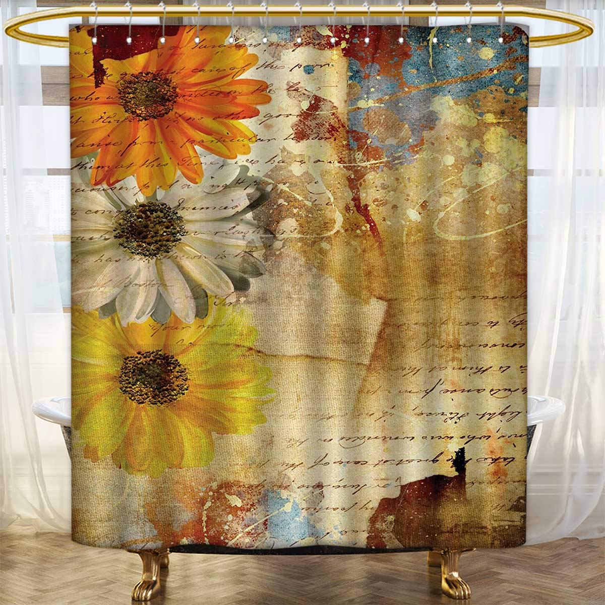 Amazon Com Anhounine Grunge Fabric Shower Curtains Flowers And