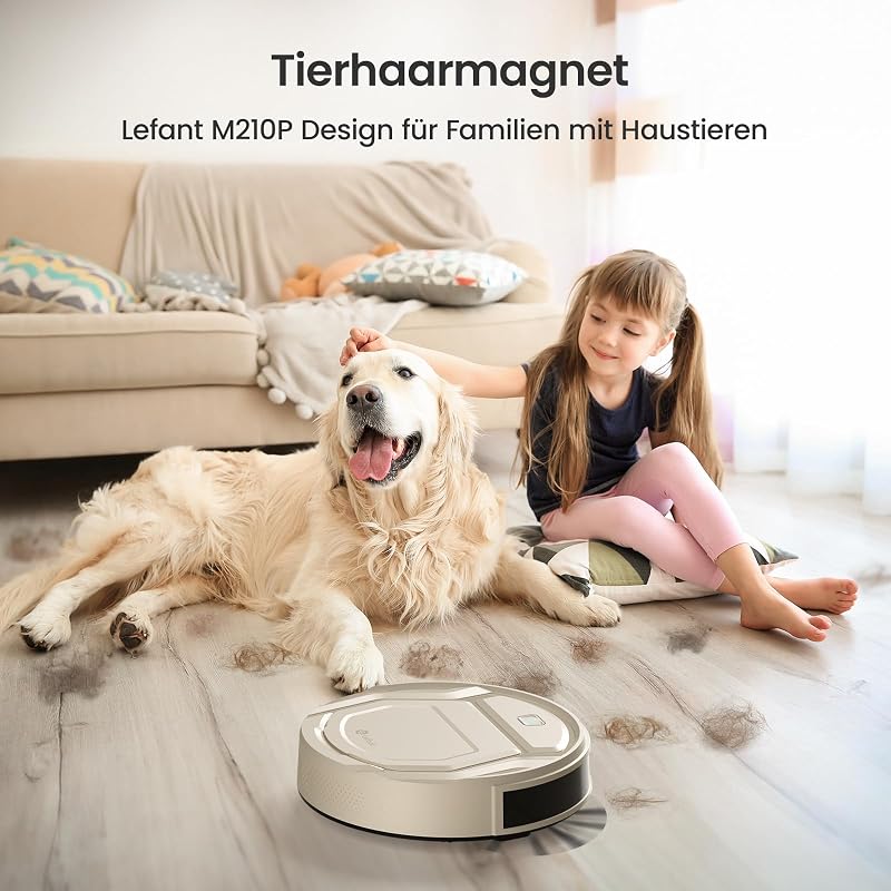 M210P Staubsauger Roboter,6 Reinigungsmodi,Größe 28 cm,Champagne