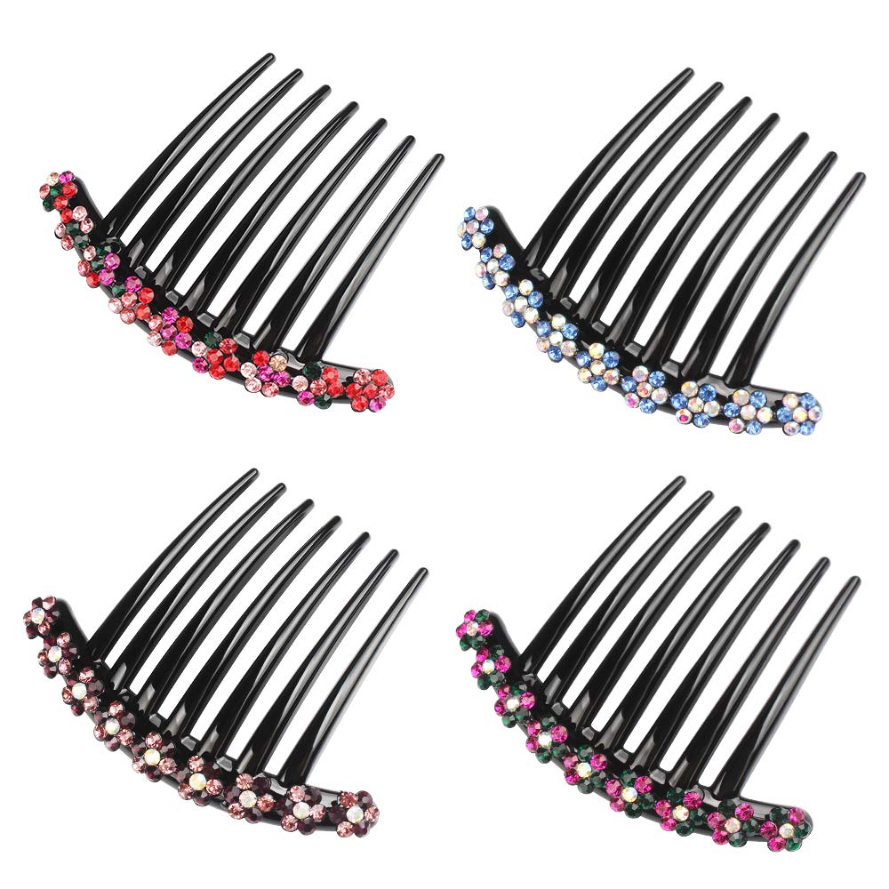 4PCS Rhinestone Hair Comb Plastic Teeth Hair side Combs non-slip comfortable Hair Clips Pins Claw Rhinestone Hair Accessories for Women Girls