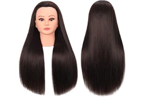 BAODANHAIR Mannequin Head with Hair 26“-28” Styling Training Manikin Cosmetology Doll Head Human Hair Blend and Free Clamp Holder (4#2)