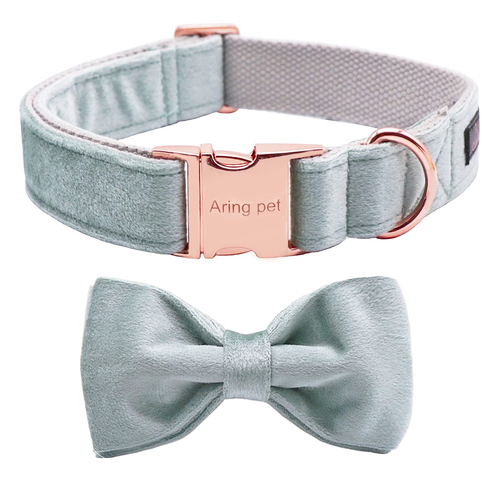 ARING PET Velvet Dog Collar-Cute Green Bowtie Dog Collars, Soft&Comfortable Adjustable Velvet Collars Gifts with Bow for Small Medium Large and Girl Boy Dogs