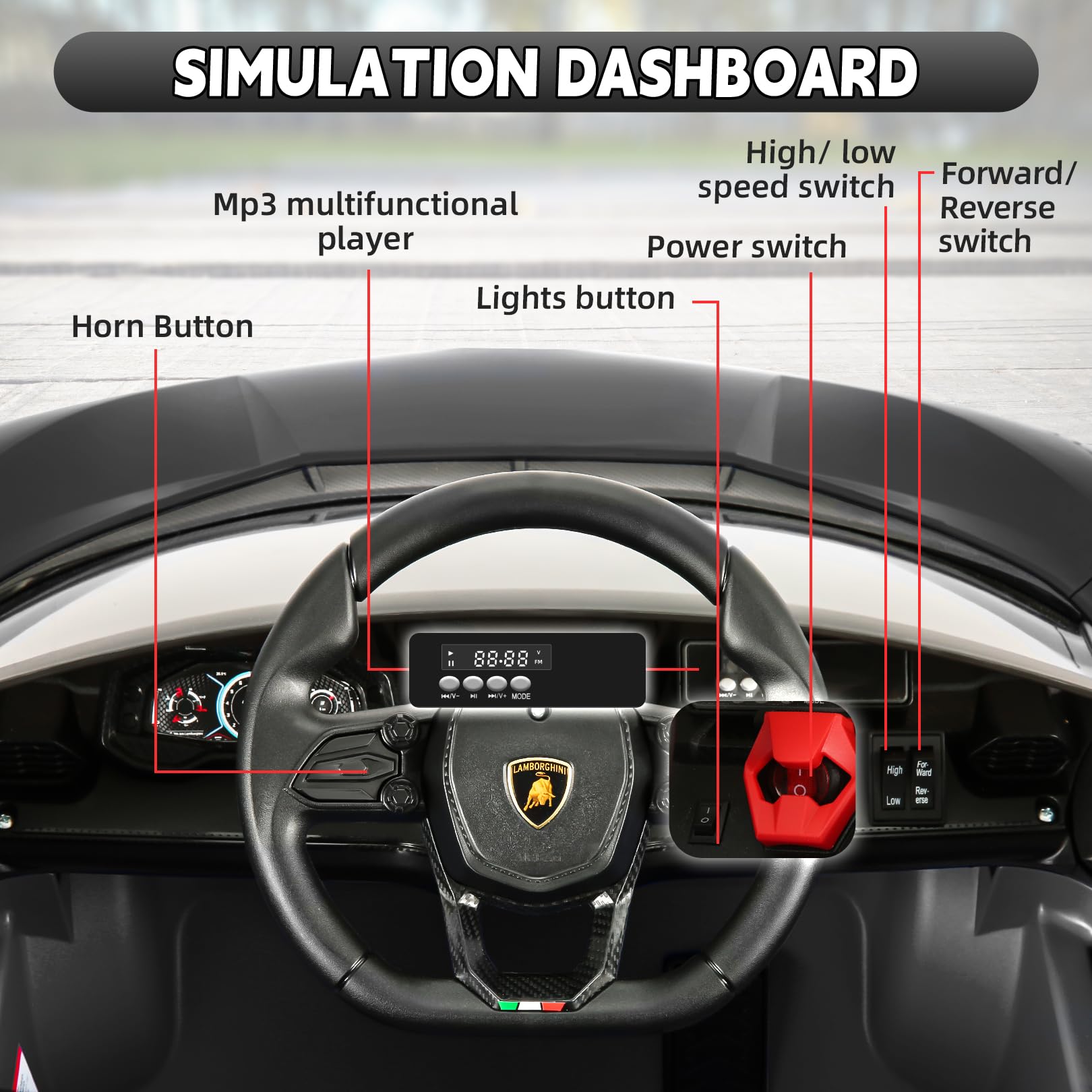 Hikole Lamborghini Remote Control car, 12V Battery Powered Ride on Toys, Brake Caliper, Liftable Scissor Doors, Driving Sounds, LED Lights, Music, Kids Sports Car for Boys&Girls, Black