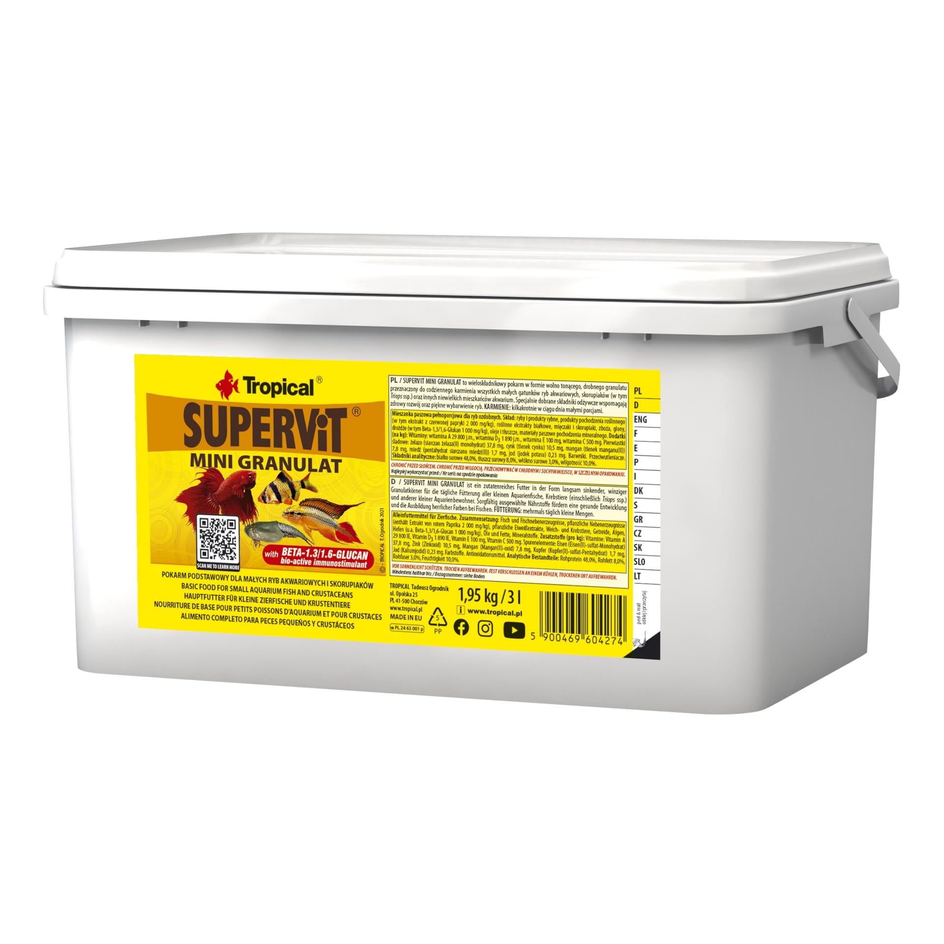 Tropical SUPERVIT MINI GRANULAT 3L / 1,95kg - multi-ingredient granules for small omnivorous & carnivorous fish, snails & crustaceans (immunity & growth)