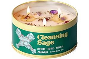 AOOVOO Sage Candle for Cleansing - 3 Wick 12oz Large Scented Candle with Crystals & Sage Leaves Inside, Soy Candles Non Toxic for Meditation Spiritual Gift, Aromatherapy Candle for Women Men