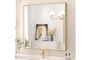 Twalsu 36x36 Inch LED Bathroom Mirror, Gold Metal Framed Lighted Mirror for Bathroom, Wall Mouted LED Vanity Mirror with Lights, 3 Colors and Stepless Dimmable, Anti-Fog, Memory