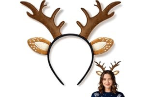 Bunsenshade Reindeer Antlers Headband for Women - Cute Fluffy Deer Ears Realistic Headband, Christmas Party Cosplay Accessories Costume Supplies