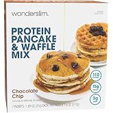 Wonderslim Protein Pancake &amp; Waffle Mix, Low Calorie, 7ct (Chocolate Chip) | High Protein Breakfast, 15g Protein, 110 Calories, Low Sugar, Low Carb, Fluffy &amp; Soft Texture, for Weight Management Support