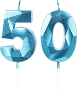 Yiran Sky Blue 50th Birthday Candles 50 Number Blue Cake Topper 2pcs