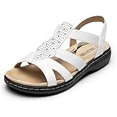 DREAM PAIRS Women's Comfortable Arch Support Dressy Flat Sandals Elastic Open Toe Walking Shoes for Summer