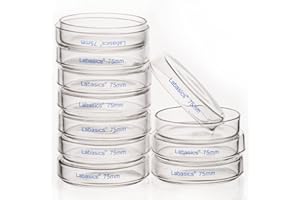 Labasics 10pk Glass Petri Dishes, 75x15 mm Autoclavable Borosilicate Glass Cell Culture Dishes Petri Dishes with Clear Lid for Laboratory