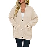 Saodimallsu Womens Chunky V Neck Cardigan Sweater Puff Sleeve Knit Cardigans Button Down Outwear with Pockets 2025