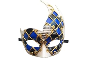 Coolwife Men's Masquerade Mask Vintage Venetian Checkered Musical Party Mardi Gras Mask