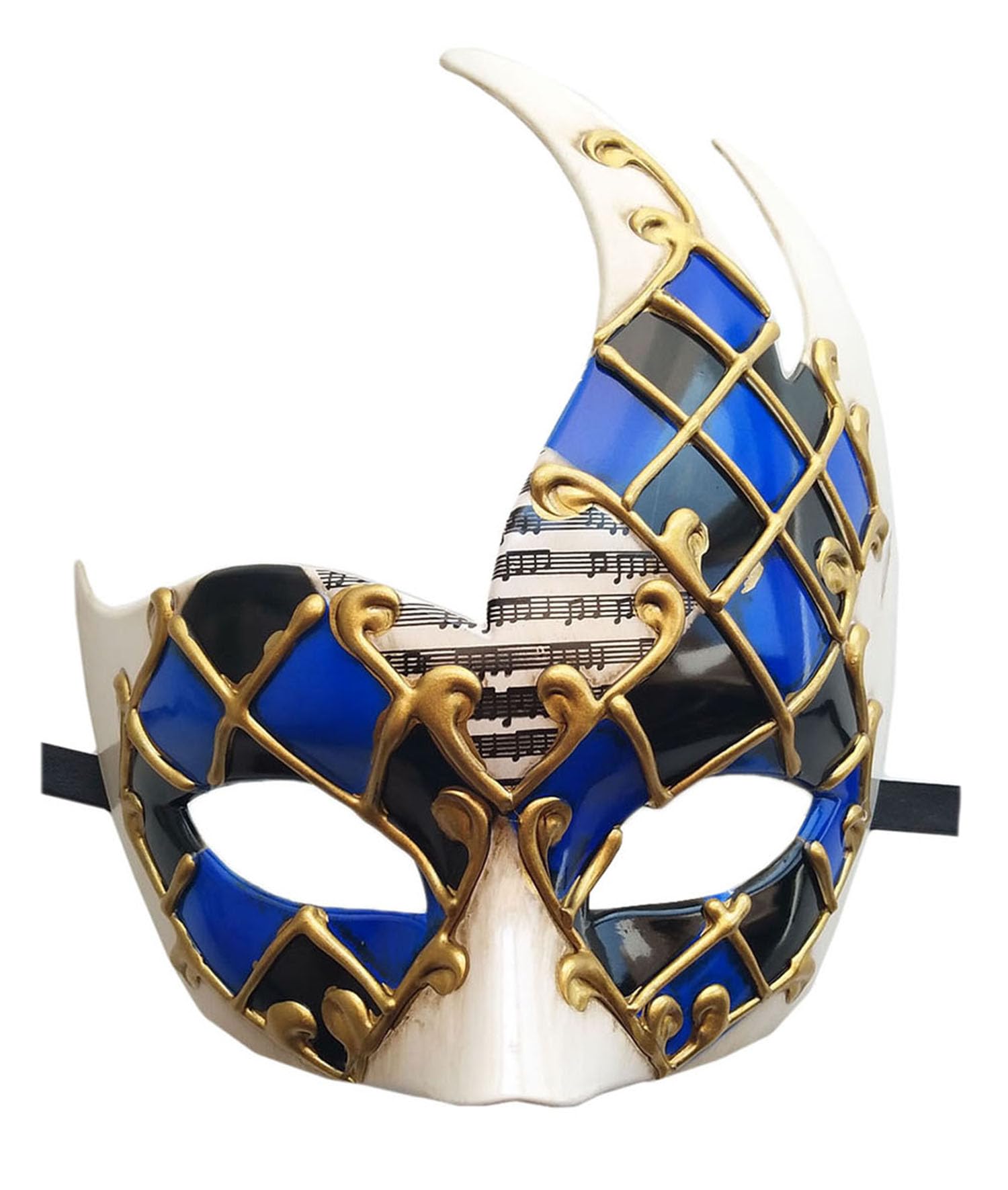 Coolwife Men's Masquerade Mask Vintage Venetian Checkered Musical Party Mardi Gras Mask (Blue/Black1)