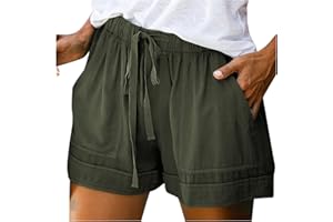 BAGELISE Womens Lightweight Shorts Casual Baggy Trendy Short Pants Elastic Waist Drawstring Comfy Shorts