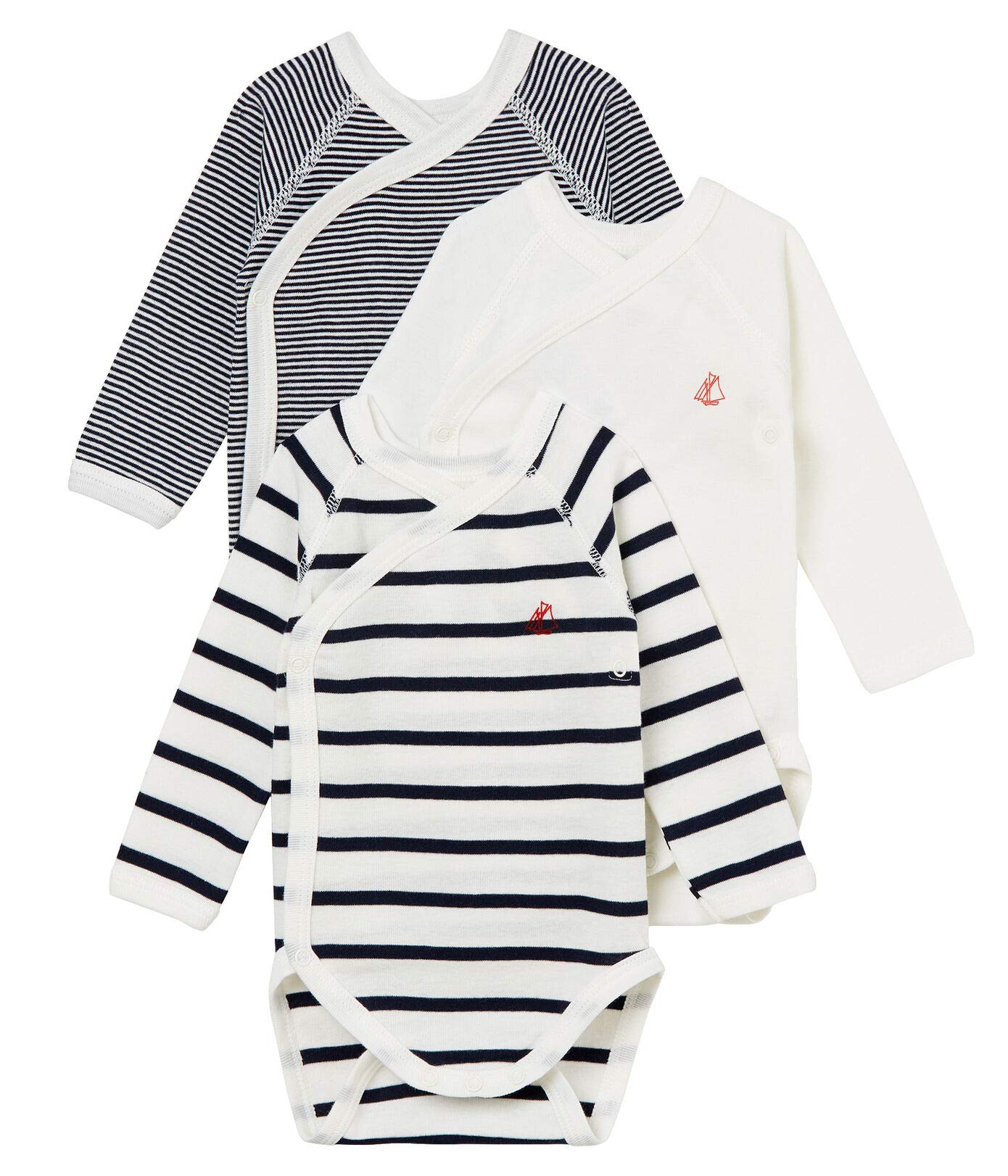 Petit Bateau Unisex Babies’Long Sleeve Newborn Body (Pack of 3) , Variant 1, 0-3 months