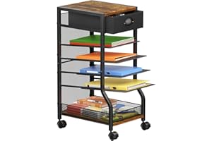 keomaisyto 6-Tier Rolling File Cart with Drawer, Under Desk Storage with Paper Letter Sliding Trays, Standing File Organizer with Wheels, Slim Workspace Organizers for Office/Home/School/Study