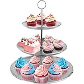 LIAISIMI 3 Tier Silver Cupcake Stand Stainless Steel Dessert Display Rack with Removable Tiered Tray for Parties,Weddings,Bir