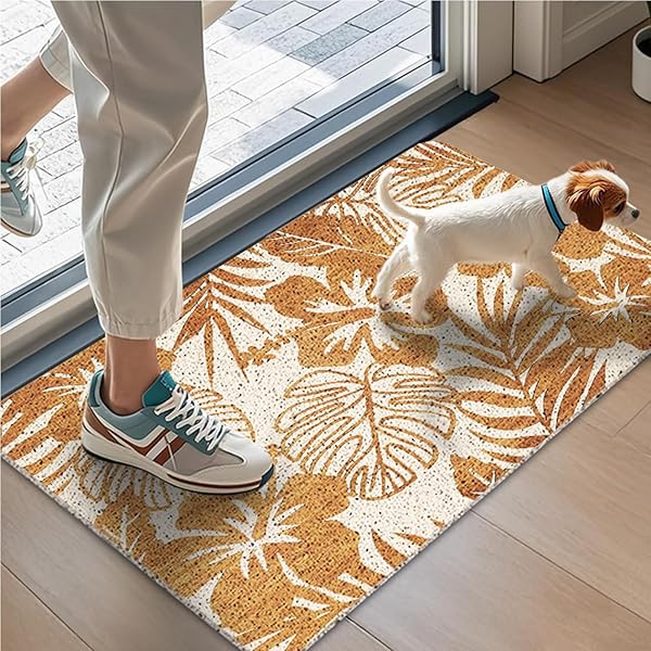 WARDOS BOHO BOTANICAL DOOR MAT, BEIGE TROPICAL MONSTERA LEAF FLORAL DOORMAT FOR FRONT DOOR INDOOR OUTDOOR ENTRANCE PORCH, NEUTRAL BOHO WELCOME MAT OUTSIDE, BOTANICAL BATHROOM DECOR, 17X30 INCHES