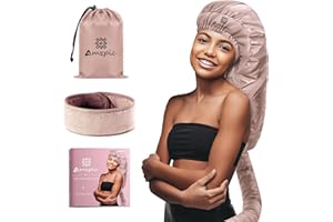 AMZPIC Bonnet Hair Dryer Attachment - Bonnet Hood Dryer with Headband That Reduces Heat Around Ears and Neck, Use for Hair Styling, Hair Drying, Curling and Deep Conditioning (Extended Version, Pink)