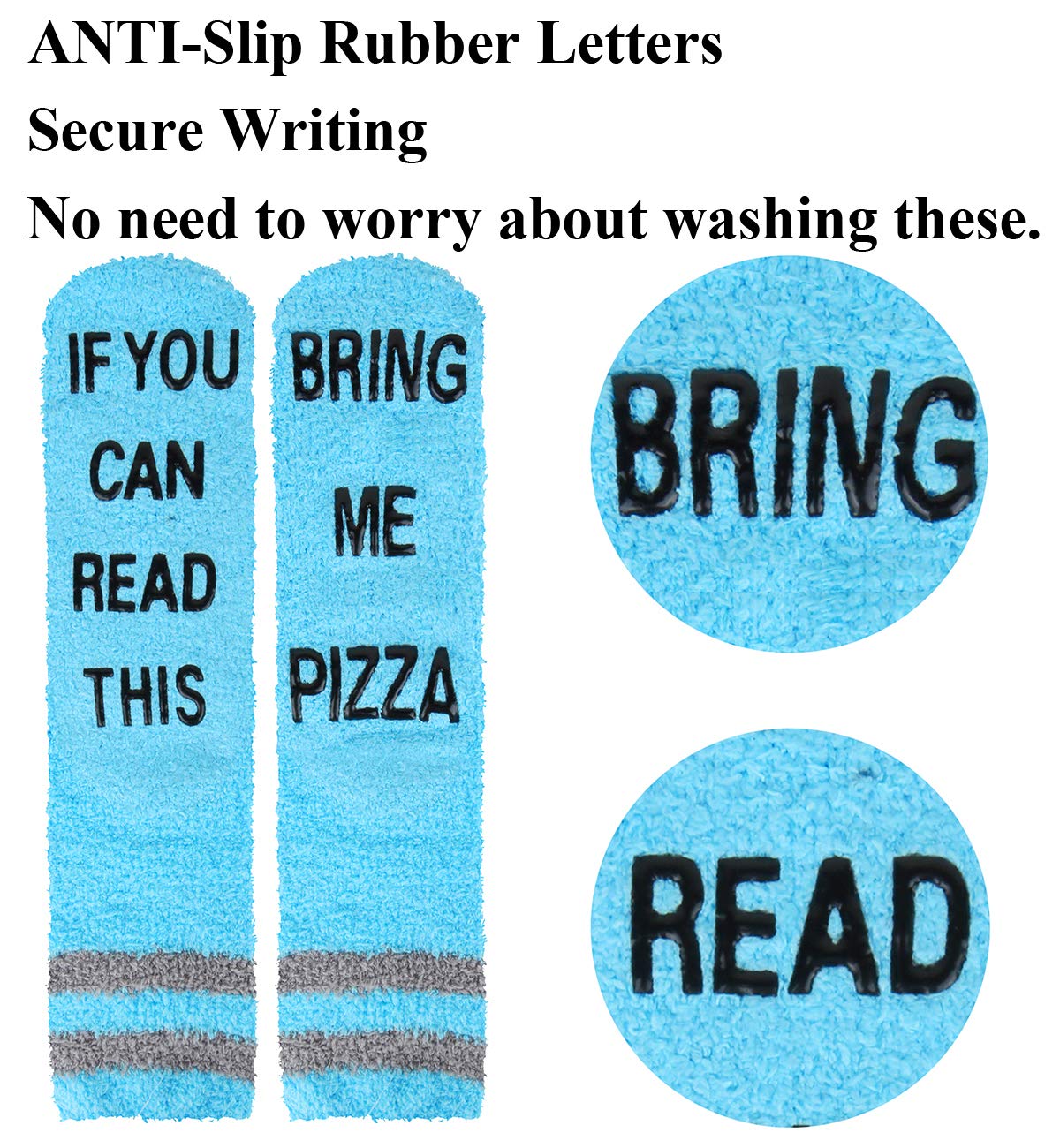 Happypop Slipper Socks If You Can Read This Fuzzy Crew Winter Warm Socks Bring Me Pizza Thermal Socks For Men Women Hollowen Christmas Birthday housewarming Gift