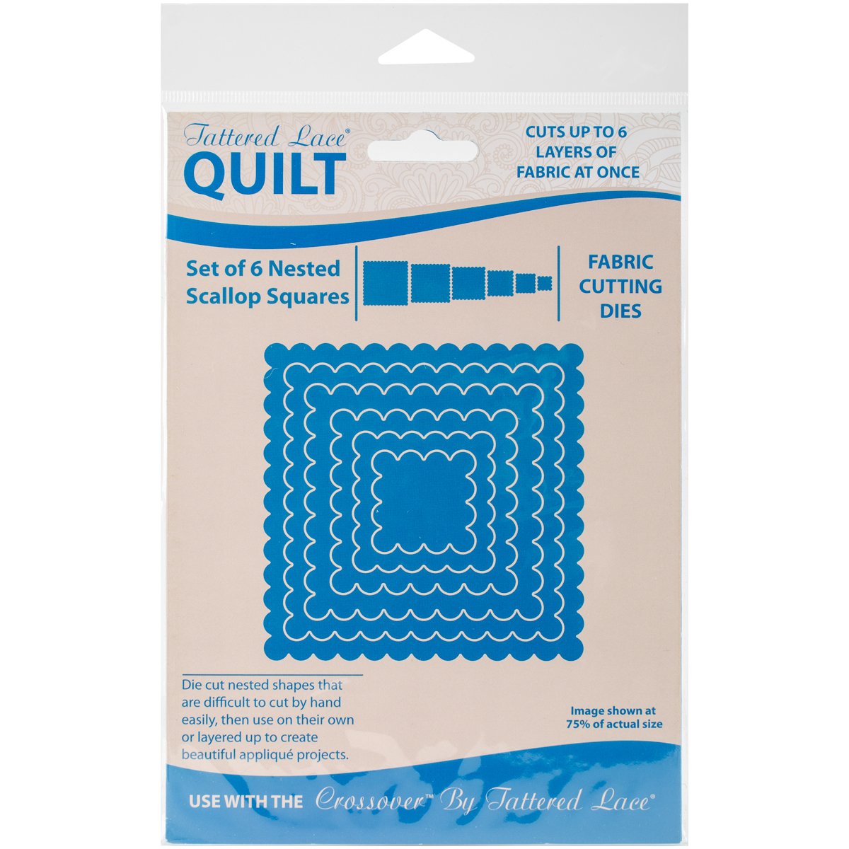 Create and Craft Tattered Lace Quilt Die Cut Scallop Squares Set of 6, Acrylic, Multicolour, 14.73x24.38x0.17 cm