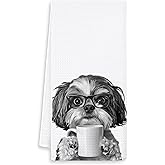 OSLYSOF Funny Coffee Shih Tzu Kitchen Towels, Shih Tzu Gifts for Women Dish Tea Towel for Kitchen Coffee Bar Station Decor, Dog Lovers Mom Gifts Hand Towels, 16x24 Inch