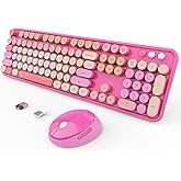 SkyGive Wireless Keyboard and Mouse Combo, Ergonomic Full Size Typewriter Retro Round Keycaps Keyboard, Compatible with Windows, PC, Perfer for Home and Office Keyboards (Red)