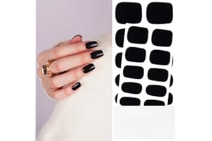 DANNI & TONI Semi Cured Gel Nail Strips Black (Obsidian) Gel Nail Polish Stickers Glossy Nail Wraps 28 Stickers