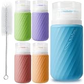 5Pcs Condiment Squeeze Bottles, 2 OZ Salad Dressing Container To Go, BPA-Free Dressing Bottle (with Cleaning Brush &amp; Spice Labels), Leakproof Sauce Containers for Lunch Box, Travel Size Squeeze Bottle