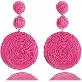 Rattan Earrings for Women Statement Boho Handmade Raffia Straw Wrapped Round Drop Dangle Earrings Summer Tropical Beach Jewelry Best Jewelry Gifts