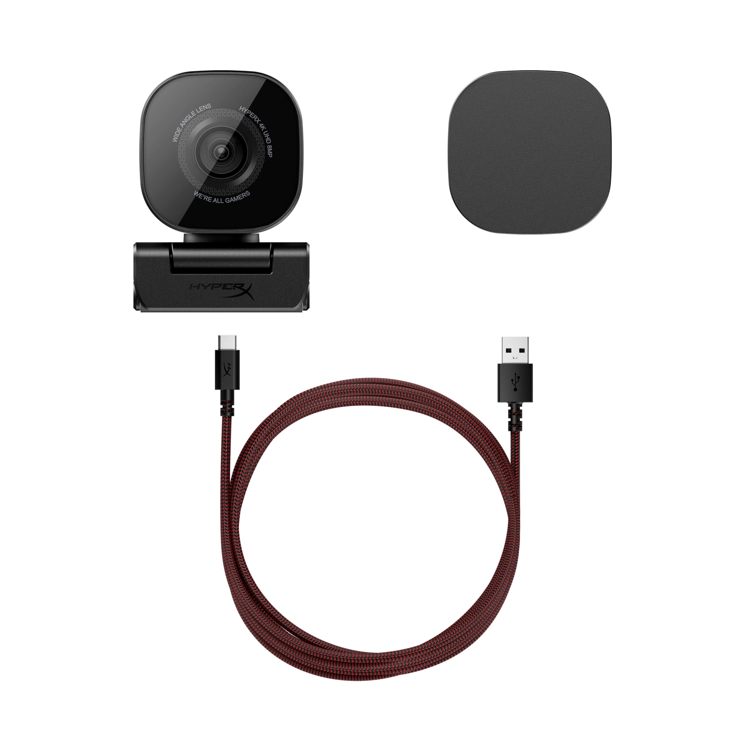 HyperX Vision S – Webcam, 4K Video Recording @ 30fps, 90° Field-of-View, Responsive Autofocus, Hyperflex Cable, Aluminum Body, Plug and Play, Sony Starvis 8MP Sensor, 5G2P Lens, USB-C – Black