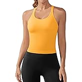 ATTRACO Women Ribbed Workout Crop Tops with Built in Bra Yoga Racerback Tank Top Tight Fit