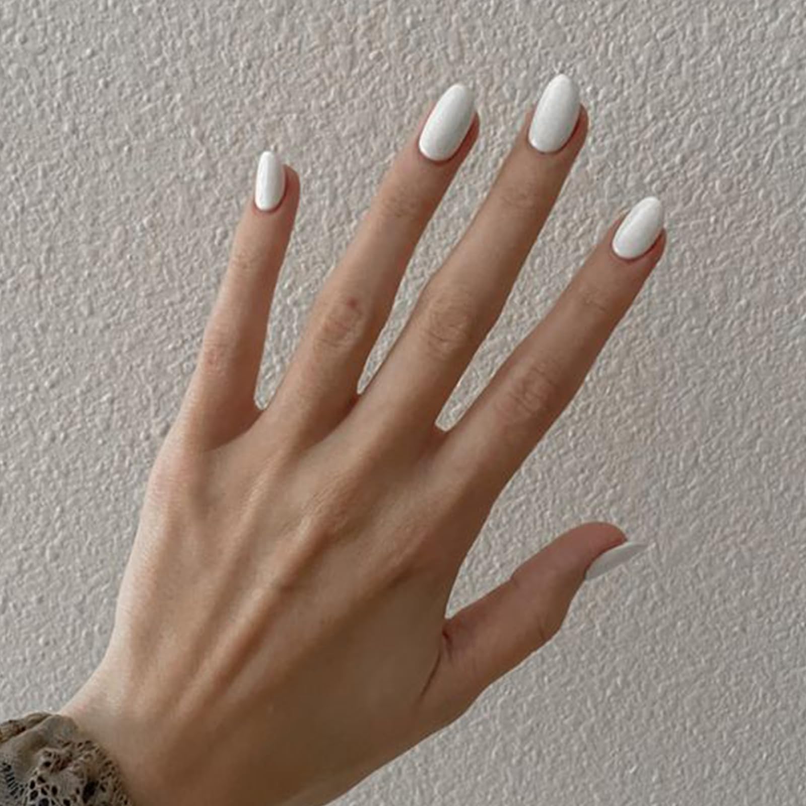 Modelones White Press on Nails Almond, Short Almond Fake Nails, Reusable Nail Kit with Nail Glue Adhesive Tabs Mini Nail File, Nails Press Ons 32Pcs 16 Sizes, Women Girl Gift - Image 3