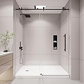 KPUY Frameless Shower Door, 56-60" W x 76" H Sliding Glass Shower Door, 1/4" (6mm) Thick Tempered Clear Glass with Explosion-