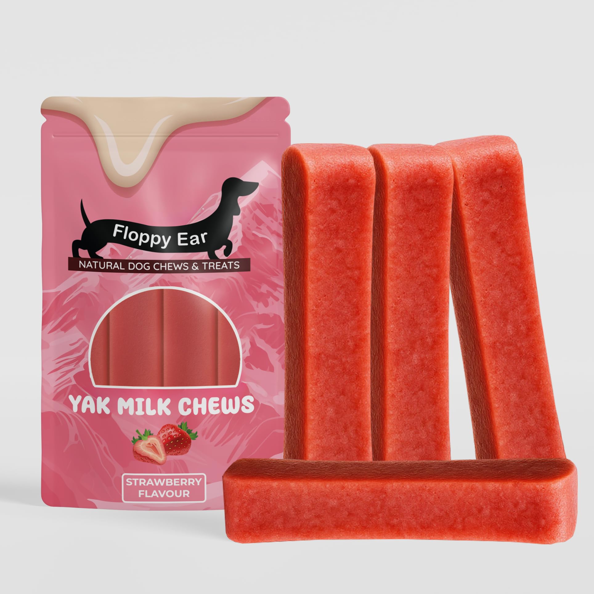 Himalayan Yak Chews For Dogs - Strawberry Flavour - Yak Chews with Milk for Dogs Medium (pack of 4) - Rich in Protein & Calcium - Puppy Friendly - Dog Dental Sticks