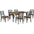 Signature Design by Ashley Blondon Rustic Chevron Dining Table and 6 Chairs, Set of 7, Black & Light Brown