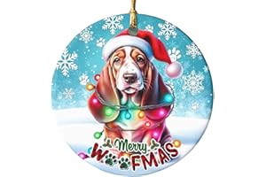Sportyzen 2024 Christmas Ornament - Cute Christmas Santa Hat Basset Hound Dog Ceramic Ornament, Basset Hound Dog Christmas Decoration, for Dog Lovers, Family, Friends